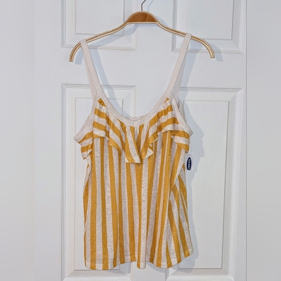 Old Navy Sleeveless Ruffle-Trim Top Yellow Striped Size Large NWT - Picture 2 of 8
